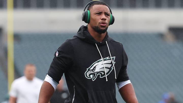 Philadelphia Eagles running back Saquon Barkley before a game against the Los Angeles Rams at Lincoln Financial Field. Mandatory Credit: Bill Streicher-Imagn Images Philadelphia Eagles running back Saquon Barkley before a game against the Los Angeles Rams at Lincoln Financial Field. Mandatory Credit: Bill Streicher-Imagn Images