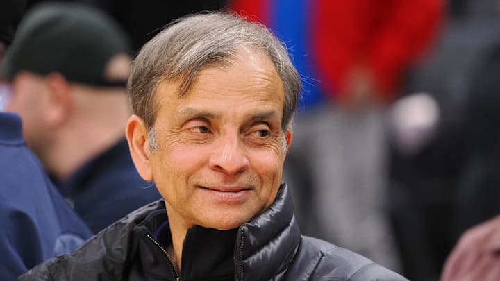 Mar 6, 2023; Sacramento, California, USA; Sacramento Kings owner Vivek Ranadive smiles after the game against the New Orleans Pelicans at Golden 1 Center. Mandatory Credit: Kelley L Cox-Imagn Images