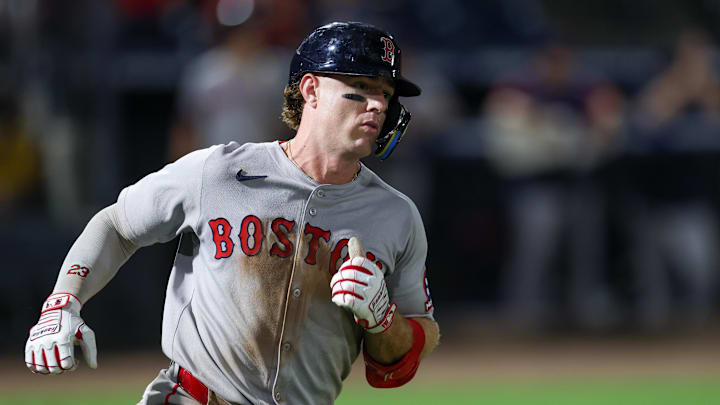 Sep 20, 2025; Tampa, Florida, USA; Boston Red Sox second baseman Romy Gonzalez (23) runs two first base on a single against the Tampa Bay Rays in the eighth inning at George M. Steinbrenner Field. Mandatory Credit: Nathan Ray Seebeck-Imagn Images Sep 20, 2025; Tampa, Florida, USA; Boston Red Sox second baseman Romy Gonzalez (23) runs two first base on a single against the Tampa Bay Rays in the eighth inning at George M. Steinbrenner Field. Mandatory Credit: Nathan Ray Seebeck-Imagn Images