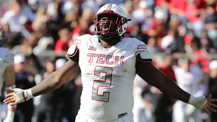Texas Tech Red Raiders defensive lineman Lee Hunter (2) reacts in the second half of the game against the BYU Cougars at Jones AT&T Stadium.