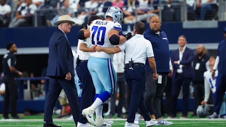 Dallas Cowboys guard Zack Martin walks off injured during the second half against the New Orleans Saints.
