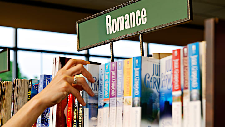 Romance novel section of a bookstore...