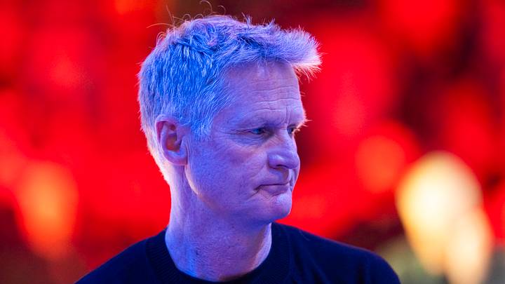 Phoenix, Arizona, USA; Golden State Warriors head coach Steve Kerr against the Phoenix Suns during the play-in rounds of the 2026 NBA Playoffs at Mortgage Matchup Center. Mandatory Credit: Mark J. Rebilas-Imagn Images