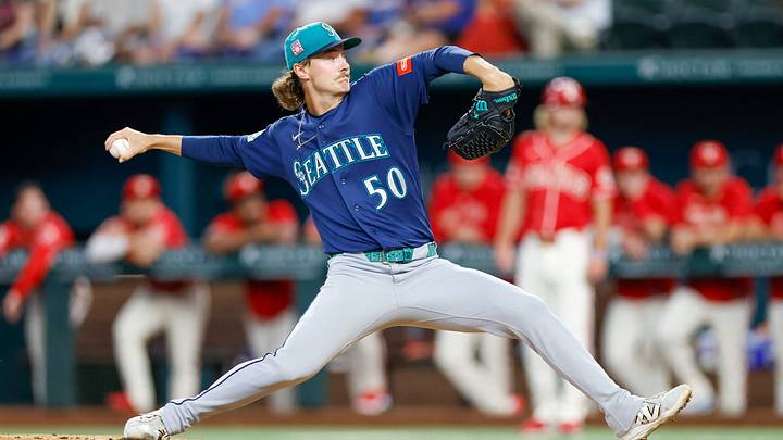 Jul 24, 2026; Arlington, Texas, USA; Seattle Mariners pitcher Bryce Miller (50) throws during the first inning against the Texas Rangers at Globe Life Field. Mandatory Credit: Andrew Dieb-Imagn Images Jul 24, 2026; Arlington, Texas, USA; Seattle Mariners pitcher Bryce Miller (50) throws during the first inning against the Texas Rangers at Globe Life Field. Mandatory Credit: Andrew Dieb-Imagn Images