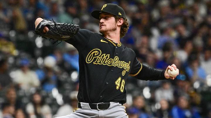 Apr 24, 2026; Milwaukee, Wisconsin, USA;  Pittsburgh Pirates pitcher Mason Montgomery (46) throws a pitch in the eighth inning against the Milwaukee Brewers at American Family Field. Mandatory Credit: Benny Sieu-Imagn Images