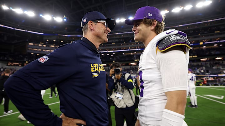 Jim Harbaugh, J.J. McCarthy, Minnesota Vikings v Los Angeles Chargers