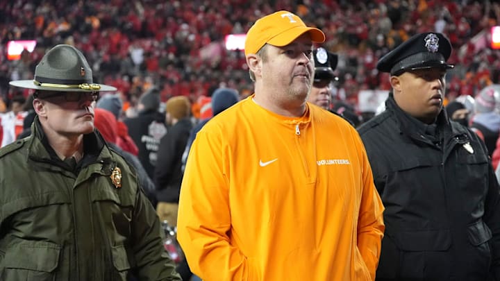 Tennessee football coach Josh Heupel walks off the field after the loss to Ohio State after their NCAA college football playoff game on Saturday, Dec. 21, 2024, in Columbus, Ohio.