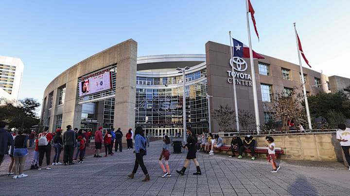 Jan 8, 2023; Houston, Texas, USA; General view outside of Toyota Center before the game between the Houston Rockets and the Minnesota Timberwolves. Mandatory Credit: Troy Taormina-Imagn Images