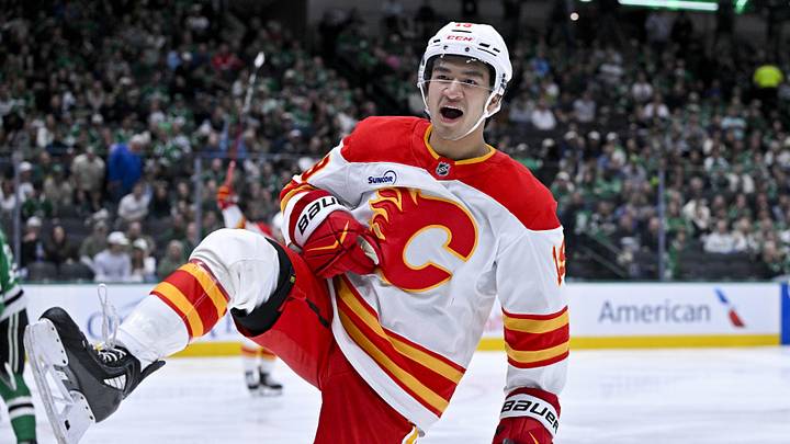 Apr 7, 2026; Dallas, Texas, USA; Calgary Flames defenseman Zayne Parekh (19) celebrates after he scores a power-play goal against the Dallas Stars during the third period at the American Airlines Center. Mandatory Credit: Jerome Miron-Imagn Images Apr 7, 2026; Dallas, Texas, USA; Calgary Flames defenseman Zayne Parekh (19) celebrates after he scores a power-play goal against the Dallas Stars during the third period at the American Airlines Center. Mandatory Credit: Jerome Miron-Imagn Images