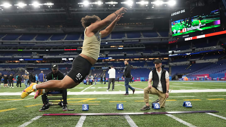 Mar 3, 2024; Indianapolis, IN, USA; Arizona offensive lineman Jordan Morgan (OL52).