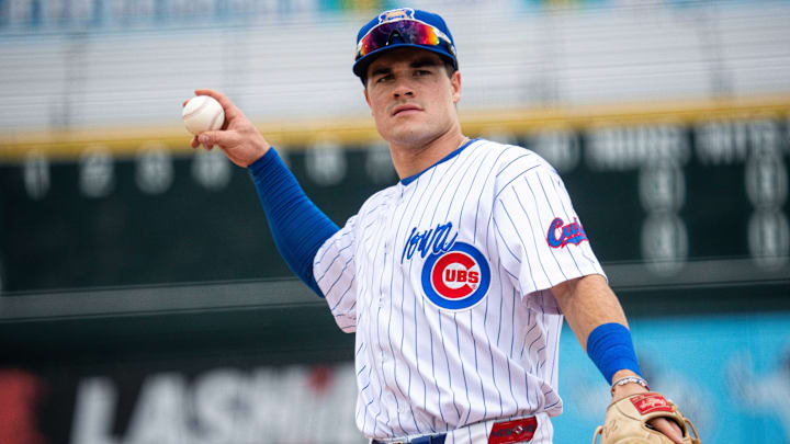Iowa Cubs third baseman Matt Shaw throws the ball during a game against Columbus on Thursday, Aug. 15, 2024, at Principal Park in Des Moines.