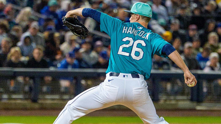 Seattle Mariners pitcher Emerson Hancock throws during a spring training game against the Los Angeles Dodgers on March 7 at Peoria Sports Complex.