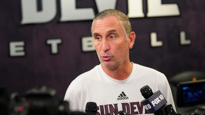 ASU head coach Bobby Hurley speaks to the press at Weatherup Center in Tempe, Ariz. on June 4, 2025.