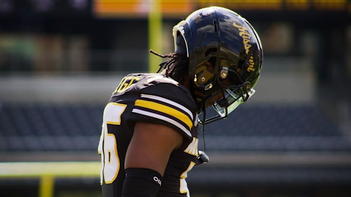 Mar 16, 2024; Columbia, MO, USA; Missouri Tigers safety Caleb Flagg stares at the field prior to a play during Missouri's annual Black & Gold Spring Game at Faurot Field.