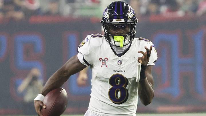 Dec 25, 2024; Houston, Texas, USA; Baltimore Ravens quarterback Lamar Jackson (8) rushes for a 48 yard touchdown against the Houston Texans in the third quarter at NRG Stadium. Mandatory Credit: Thomas Shea-Imagn Images