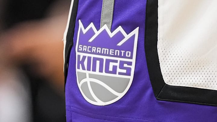 Dec 29, 2023; Atlanta, Georgia, USA; The Sacramento Kings logo on the shorts of forward Domantas Sabonis (10) during the game against the Atlanta Hawks during the second half at State Farm Arena. Mandatory Credit: Dale Zanine-Imagn Images