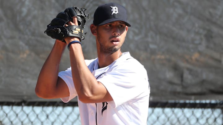 Detroit Tigers right handed pitching prospect Wilkel Hernandez throws during minor-league minicamp Sunday, Feb. 20, 2022, at TigerTown in Lakeland, Florida.
Tigers4 Detroit Tigers right handed pitching prospect Wilkel Hernandez throws during minor-league minicamp Sunday, Feb. 20, 2022, at TigerTown in Lakeland, Florida.
Tigers4