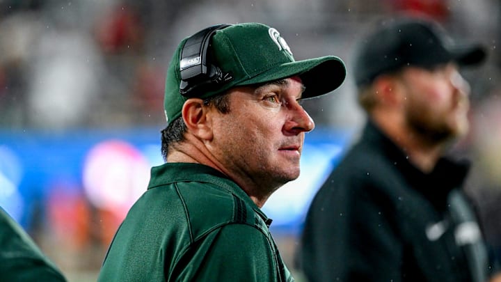 Michigan State's head coach Jonathan Smith looks on during the fourth quarter in the game against Ohio State on Saturday, Sept. 28, 2024, at Spartan Stadium in East Lansing. Michigan State's head coach Jonathan Smith looks on during the fourth quarter in the game against Ohio State on Saturday, Sept. 28, 2024, at Spartan Stadium in East Lansing.