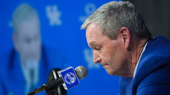 Outgoing Kentucky Athletic Director Mitch Barnhart was honored at his retirement ceremony at the Historic Memorial Coliseum in Lexington, Kentucky. Barnhart became UK's AD in 2002. March 6, 2026.