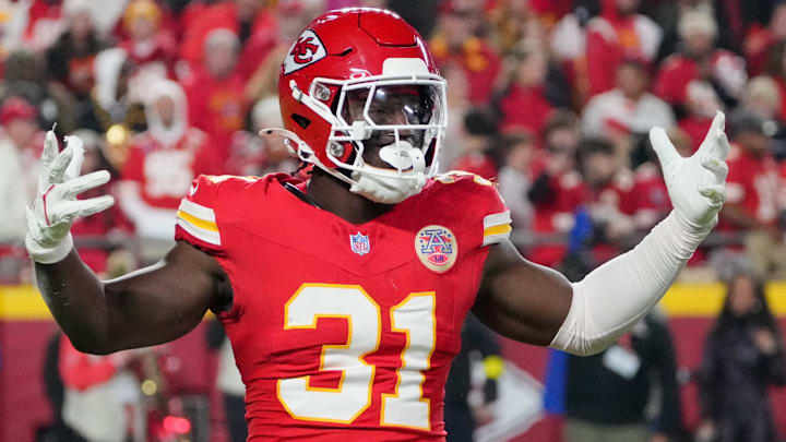 Oct 27, 2025; Kansas City, Missouri, USA; Kansas City Chiefs linebacker Jeffrey Bassa (31) reacts after a play against the Washington Commanders during the fourth quarter of the game at GEHA Field at Arrowhead Stadium. Oct 27, 2025; Kansas City, Missouri, USA; Kansas City Chiefs linebacker Jeffrey Bassa (31) reacts after a play against the Washington Commanders during the fourth quarter of the game at GEHA Field at Arrowhead Stadium.