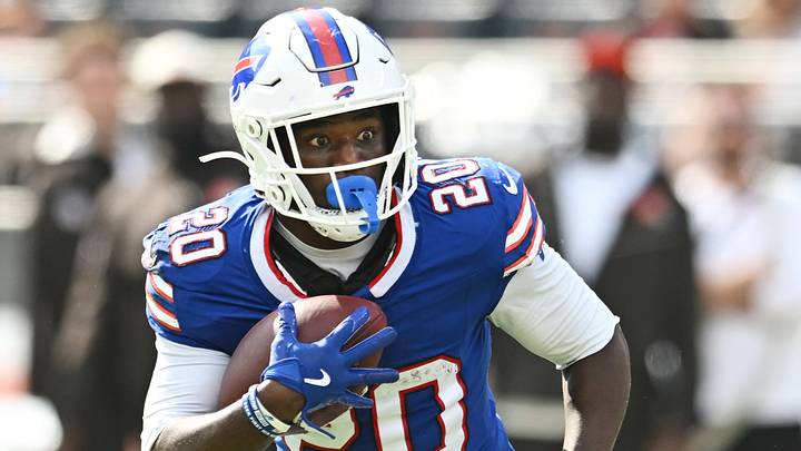 Aug 22, 2026; Cleveland, Ohio, USA; Buffalo Bills running back Frank Gore Jr. (20) during the second half at Huntington Bank Field. Aug 22, 2026; Cleveland, Ohio, USA; Buffalo Bills running back Frank Gore Jr. (20) during the second half at Huntington Bank Field.