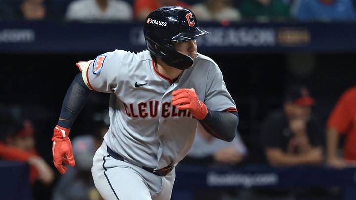 Oct 12, 2026; St. Petersburg, Florida, USA; Cleveland Guardians catcher Patrick Bailey (16) hits a single during the second inning against the Tampa Bay Rays at Tropicana Field. Mandatory Credit: Kim Klement Neitzel-Imagn Images Oct 12, 2026; St. Petersburg, Florida, USA; Cleveland Guardians catcher Patrick Bailey (16) hits a single during the second inning against the Tampa Bay Rays at Tropicana Field. Mandatory Credit: Kim Klement Neitzel-Imagn Images