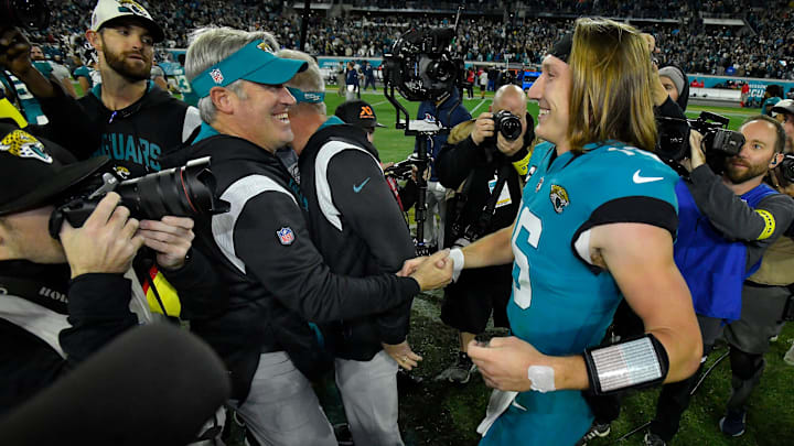 Jacksonville Jaguars head coach Doug Pederson and Jacksonville Jaguars quarterback Trevor Lawrence