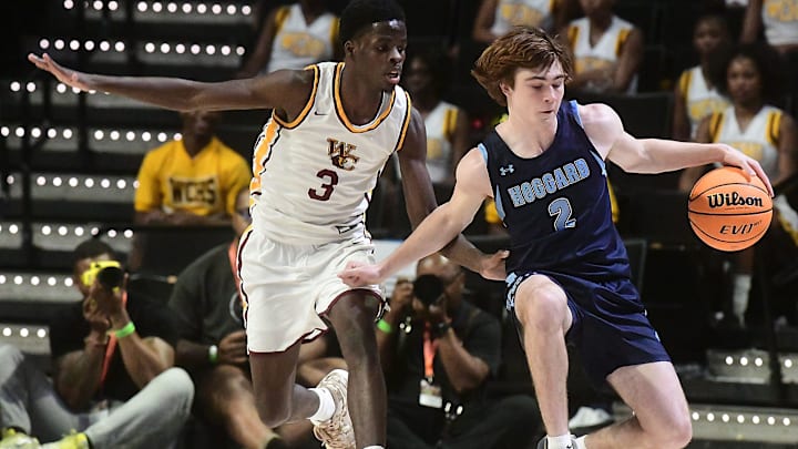 Hoggard's #2 Desynd Durrand drives to the inside during the boys NCHSAA 8A state championships in Winston-Salem Wednesday, March 11, 2026. Hoggard lost 70-68 to West Charlotte 70-68. Hoggard's #2 Desynd Durrand drives to the inside during the boys NCHSAA 8A state championships in Winston-Salem Wednesday, March 11, 2026. Hoggard lost 70-68 to West Charlotte 70-68.