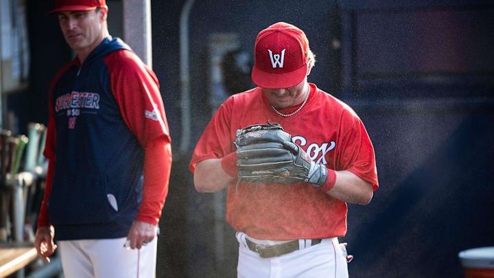 WooSox third baseman Chase Meidroth smacks his glove before facing the Columbus Clippers on Thursday June 20, 2024 at Polar Park in Worcester. WooSox third baseman Chase Meidroth smacks his glove before facing the Columbus Clippers on Thursday June 20, 2024 at Polar Park in Worcester.