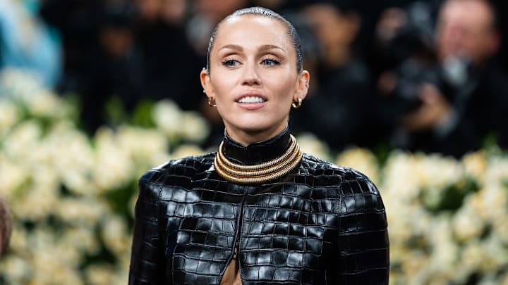 Miley Cyrus attends the 2025 Met Gala Celebrating "Superfine: Tailoring Black Style" in New York City.