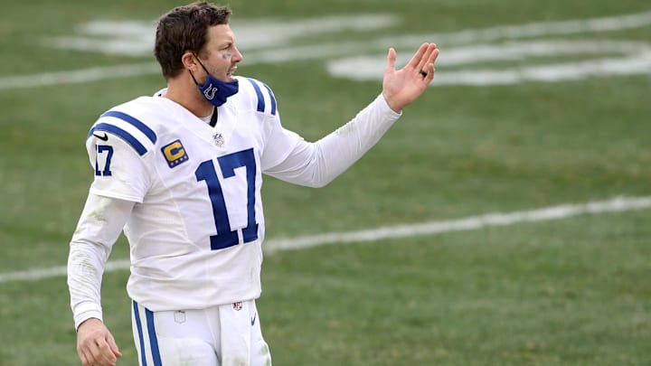 Dec 27, 2020; Pittsburgh, Pennsylvania, USA; ndianapolis Colts quarterback Philip Rivers (17) reacts on the sidelines against the Pittsburgh Steelers during the third quarter at Heinz Field. Mandatory Credit: Charles LeClaire-Imagn Images Dec 27, 2020; Pittsburgh, Pennsylvania, USA; ndianapolis Colts quarterback Philip Rivers (17) reacts on the sidelines against the Pittsburgh Steelers during the third quarter at Heinz Field. Mandatory Credit: Charles LeClaire-Imagn Images