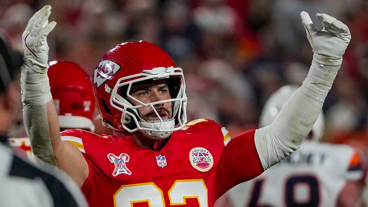 Dec 25, 2025; Kansas City, Missouri, USA; Kansas City Chiefs linebacker Drue Tranquill (23) cheers during a time out during the second quarter at GEHA Field at Arrowhead Stadium. Mandatory Credit: Denny Medley-Imagn Images Dec 25, 2025; Kansas City, Missouri, USA; Kansas City Chiefs linebacker Drue Tranquill (23) cheers during a time out during the second quarter at GEHA Field at Arrowhead Stadium. Mandatory Credit: Denny Medley-Imagn Images