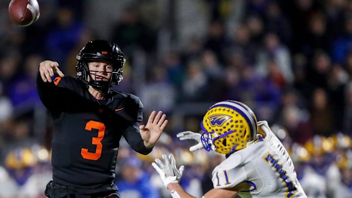 West De Pere High School's Patrick Greisen (3) throws the football during a WIAA Division 2 state semifinal on Friday, November 15, 2024, at Marshfield High School in Marshfield, Wis. Tork Mason/USA TODAY NETWORK-Wisconsin