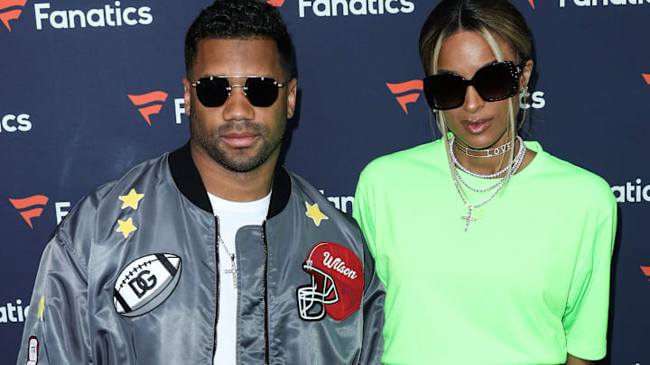 Football quarterback Russell Wilson and wife/American singer Ciara Princess Wilson arrive at Michael Rubin's Fanatics Super Bowl Party. Football quarterback Russell Wilson and wife/American singer Ciara Princess Wilson arrive at Michael Rubin's Fanatics Super Bowl Party.