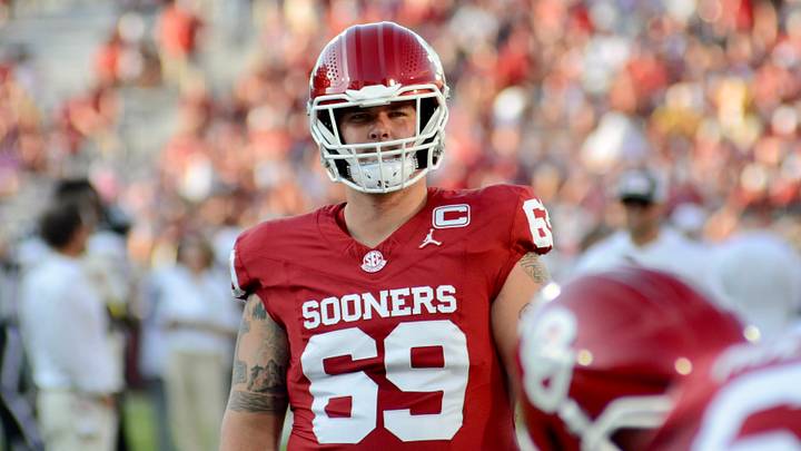 Oklahoma offensive lineman Jake Maikkula watches as his team warms up before facing UTEP. Oklahoma offensive lineman Jake Maikkula watches as his team warms up before facing UTEP.