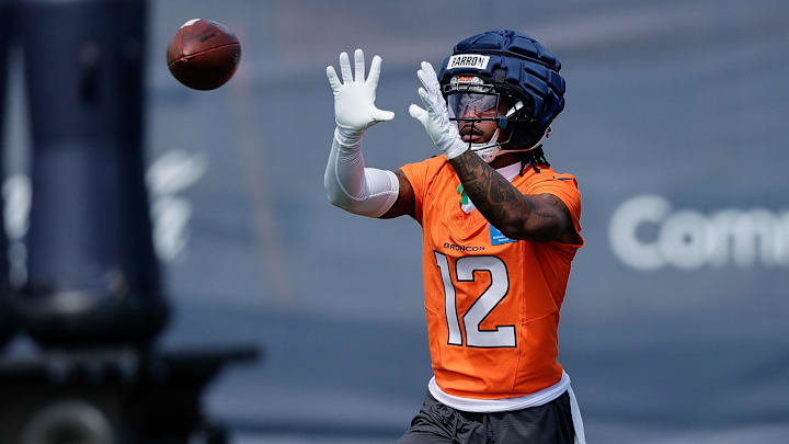 Jul 24, 2025; Englewood, CO, USA; Denver Broncos cornerback Jahdae Barron (12) during Denver Broncos Training Camp. Mandatory Credit: Isaiah J. Downing-Imagn Images