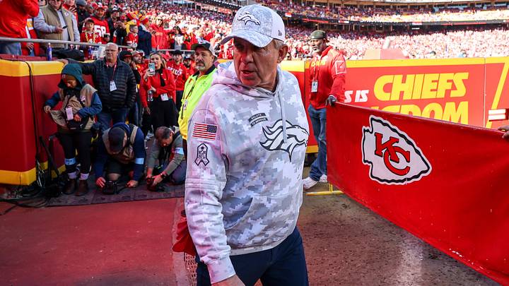 November 10, 2024: Denver Broncos head coach Sean Payton enters the field before a game against the Kansas City Chiefs at GEHA Field at Arrowhead Stadium in Kansas City, MO. November 10, 2024: Denver Broncos head coach Sean Payton enters the field before a game against the Kansas City Chiefs at GEHA Field at Arrowhead Stadium in Kansas City, MO.