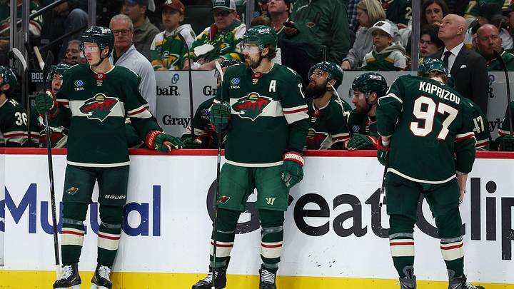May 11, 2026; Saint Paul, Minnesota, USA; Minnesota Wild players look on during the third period in game four of the second round of the 2026 Stanley Cup Playoffs against the Colorado Avalanche at Grand Casino Arena. Mandatory Credit: Matt Krohn-Imagn Images May 11, 2026; Saint Paul, Minnesota, USA; Minnesota Wild players look on during the third period in game four of the second round of the 2026 Stanley Cup Playoffs against the Colorado Avalanche at Grand Casino Arena. Mandatory Credit: Matt Krohn-Imagn Images
