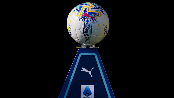 The official Serie A match ball Puma 'Orbita' is seen on a