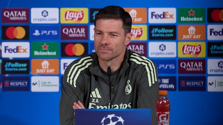 Xabi Alonso, the head coach of Real Madrid CF, attends a... Xabi Alonso, the head coach of Real Madrid CF, attends a...