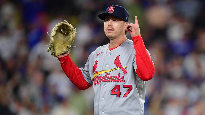 Sep 2, 2026; Los Angeles, California, USA;  St. Louis Cardinals pitcher Justin Bruihl (47) reacts after the ninth inning against the Los Angeles Dodgers at Dodger Stadium.  Mandatory Credit: Gary A. Vasquez-Imagn Images
