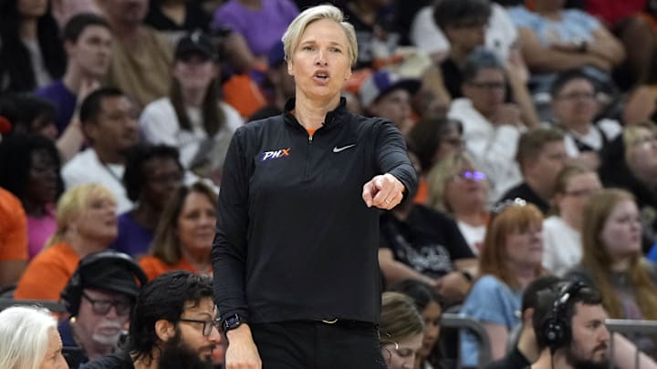 May 21, 2023; Phoenix, Arizona, USA; Phoenix Mercury head coach Vanessa Nygaard calls out a play against the Chicago Sky in the first half at Footprint Center. Mandatory Credit: Rick Scuteri-Imagn Images May 21, 2023; Phoenix, Arizona, USA; Phoenix Mercury head coach Vanessa Nygaard calls out a play against the Chicago Sky in the first half at Footprint Center. Mandatory Credit: Rick Scuteri-Imagn Images