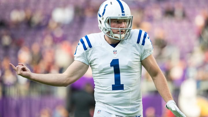 Dec 18, 2016; Minneapolis, MN, USA; Indianapolis Colts punter Pat McAfee (1) against the Minnesota Vikings at U.S. Bank Stadium. The Colts defeated the Vikings 34-6. Mandatory Credit: Brace Hemmelgarn-Imagn Images Dec 18, 2016; Minneapolis, MN, USA; Indianapolis Colts punter Pat McAfee (1) against the Minnesota Vikings at U.S. Bank Stadium. The Colts defeated the Vikings 34-6. Mandatory Credit: Brace Hemmelgarn-Imagn Images