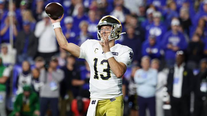 Oct 17, 2026; Provo, Utah, USA; Notre Dame Fighting Irish quarterback CJ Carr (13) passes against the Brigham Young Cougars during the second half at LaVell Edwards Stadium. Mandatory Credit: Rob Gray-Imagn Images Oct 17, 2026; Provo, Utah, USA; Notre Dame Fighting Irish quarterback CJ Carr (13) passes against the Brigham Young Cougars during the second half at LaVell Edwards Stadium. Mandatory Credit: Rob Gray-Imagn Images