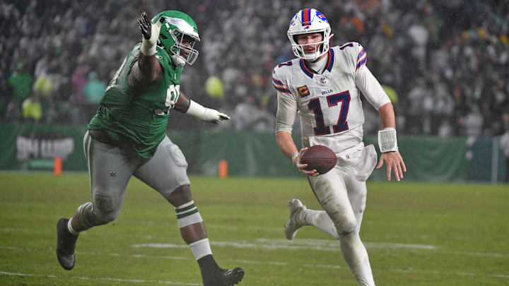 Nov 26, 2023; Philadelphia, Pennsylvania, USA; Buffalo Bills quarterback Josh Allen (17).