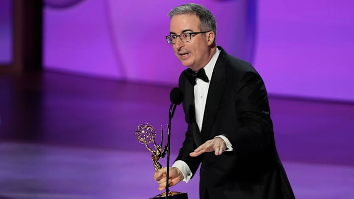 John Oliver, host of ‘Last Week Tonight With John Oliver' accepts the award for outstanding scripted variety series at the 76th Emmy Awards at the Peacock Theater on Sunday, Sept. 15, 2024 in Los Angeles.