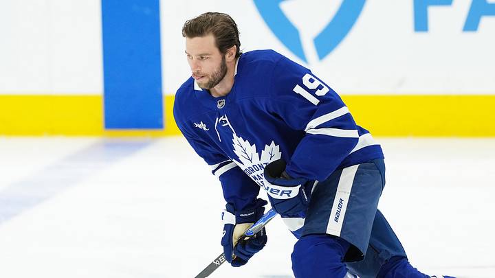 Dec 30, 2025; Toronto, Ontario, CAN; Toronto Maple Leafs center Calle Jarnkrok (19) skates during the warmup before a game against the New Jersey Devils at Scotiabank Arena. Mandatory Credit: Nick Turchiaro-Imagn Images