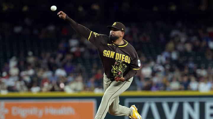 Aug 4, 2026; Phoenix, Arizona, USA; San Diego Padres pitcher German Marquez against the Arizona Diamondbacks at Chase Field. Mandatory Credit: Mark J. Rebilas-Imagn Images Aug 4, 2026; Phoenix, Arizona, USA; San Diego Padres pitcher German Marquez against the Arizona Diamondbacks at Chase Field. Mandatory Credit: Mark J. Rebilas-Imagn Images
