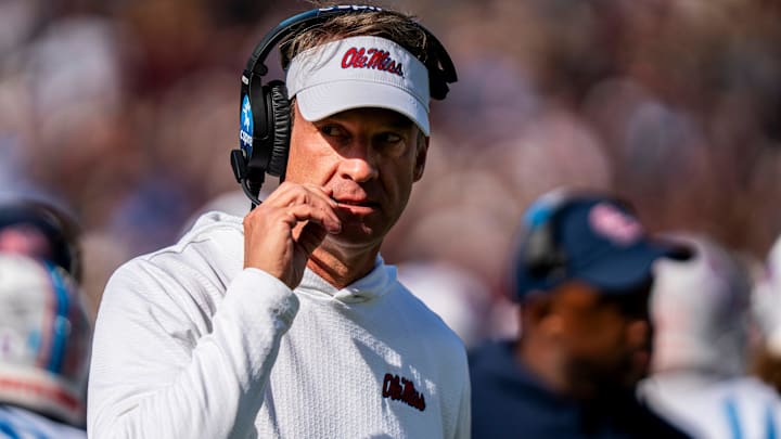 Ole Miss head coach Lane Kiffin walks off the field during a college football game between Mississippi State and Ole Miss at Davis Wade Stadium in Starkville, Miss., on Friday, Nov. 28, 2025. The Egg Bowl game marks the 122nd meeting between the two teams. Ole Miss head coach Lane Kiffin walks off the field during a college football game between Mississippi State and Ole Miss at Davis Wade Stadium in Starkville, Miss., on Friday, Nov. 28, 2025. The Egg Bowl game marks the 122nd meeting between the two teams.
