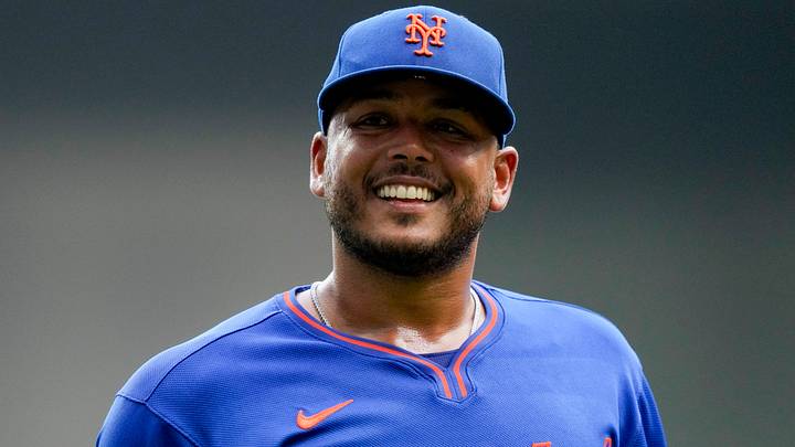 Jul 20, 2026; Milwaukee, Wisconsin, USA;  New York Mets pitcher Freddy Peralta (51) prior to the game against the Milwaukee Brewers at American Family Field. Mandatory Credit: Jeff Hanisch-Imagn Images